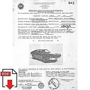 1969 AMC AMX 290ci FIA homologation form PDF download